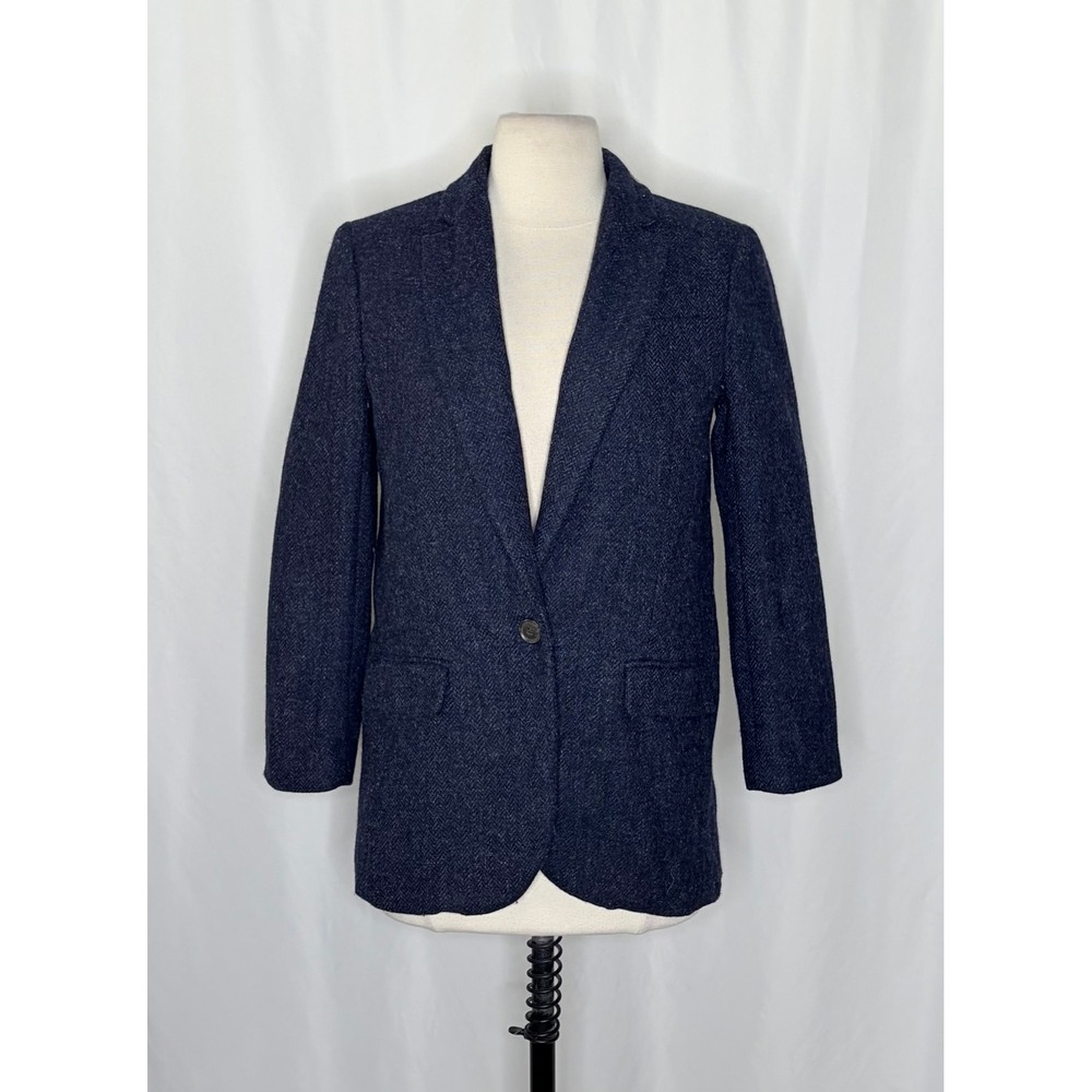 J. CREW Wool Alfie Blazer Navy Blue Herringbone Preppy Academia 4P 4 Petite - Picture 3 of 16